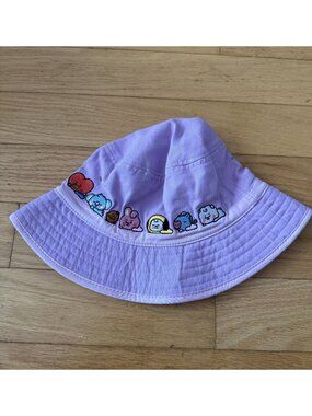 BTS X LINE BT21 Lavender Bucket Hat Cap Youth One Size K-Pop